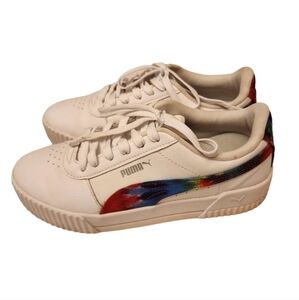 Puma Carina White Sneakers with Colorful Tie Dye Size 8.5